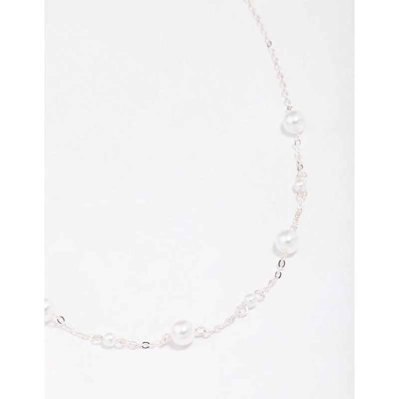 Silver Pearl & Ball Station Chain Necklace