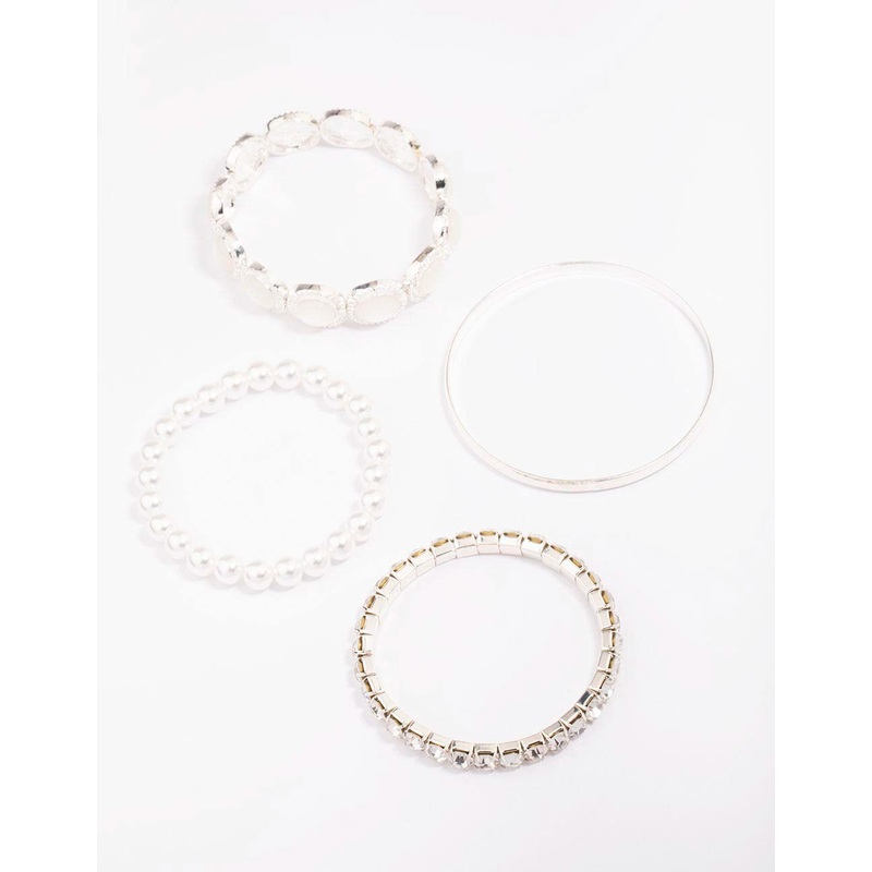 Silver Pearl Stretch Bracelet 5-Pack