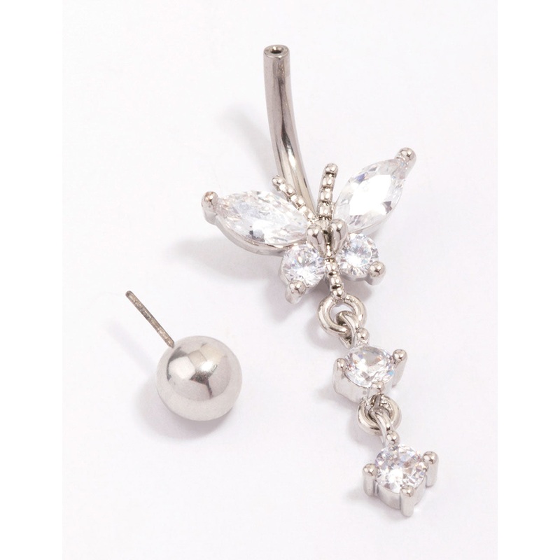 Titanium Cubic Zirconia Butterfly Drop Belly Piercing