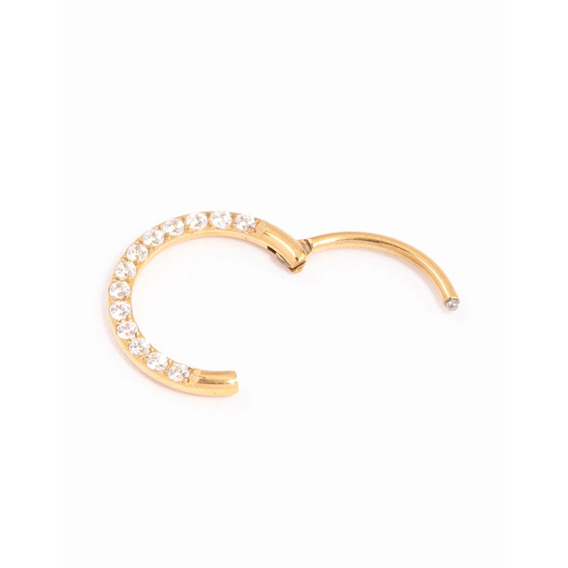 Gold Plated Titanium Cubic Zirconia Clicker Ring 8mm