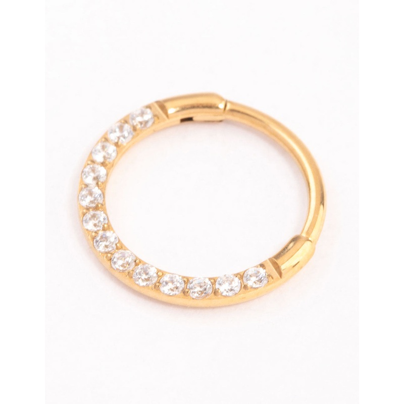 Gold Plated Titanium Cubic Zirconia Clicker Ring 8mm