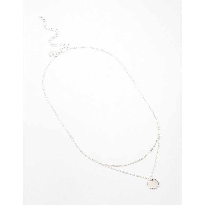 Silver Double Disc Layered Necklace