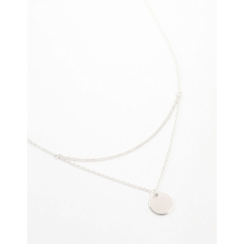 Silver Double Disc Layered Necklace