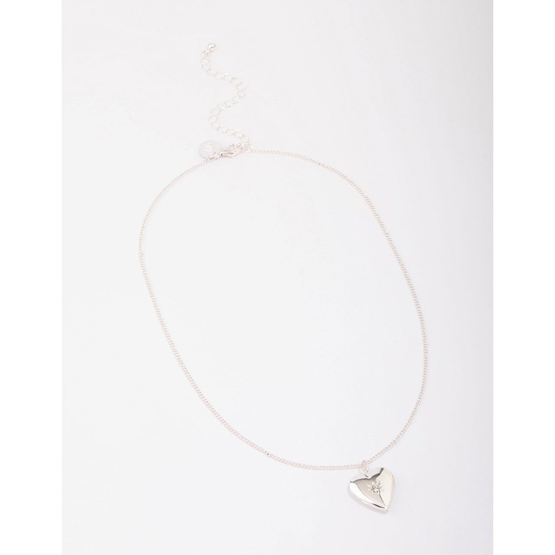 Silver Heart Locket Pendant Necklace