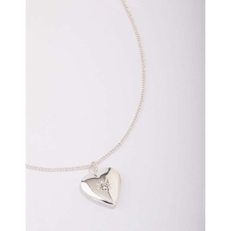 Silver Heart Locket Pendant Necklace