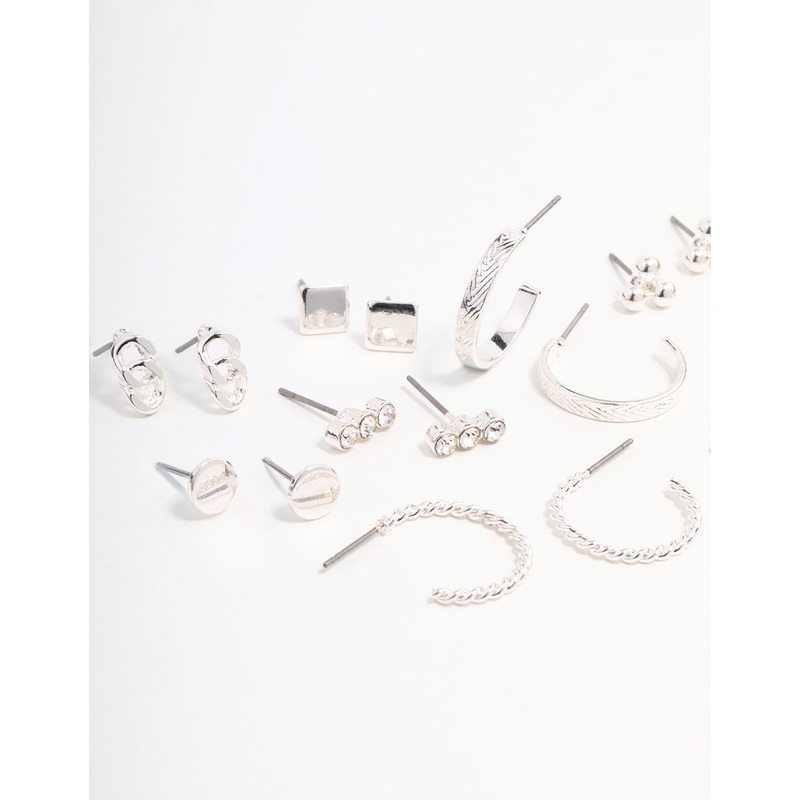 Silver Stud & Hoop Basic Earring Pack