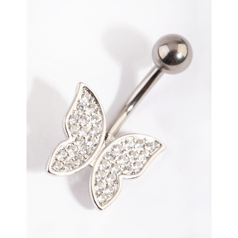 Titanium Pave Butterfly  Belly Ring