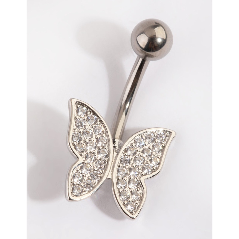 Titanium Pave Butterfly  Belly Ring