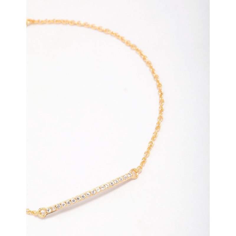 Gold Plated Sterling Silver Cubic Zirconia Fine Bar Chain Bracelet