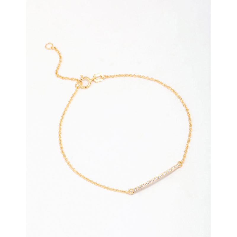 Gold Plated Sterling Silver Cubic Zirconia Fine Bar Chain Bracelet