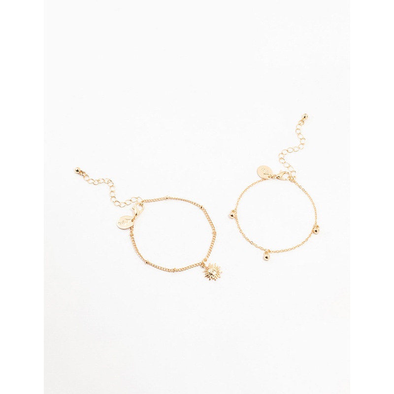 Gold Sun & Ball Pendant Bracelets 2-Pack