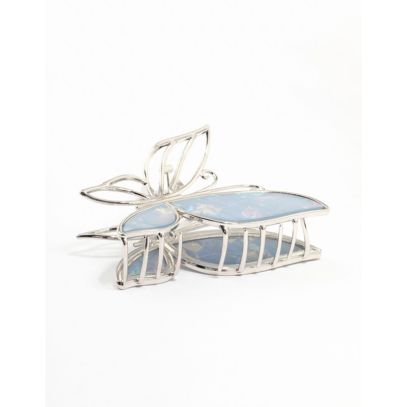Silver Blue Butterfly Acrylic Claw Clip
