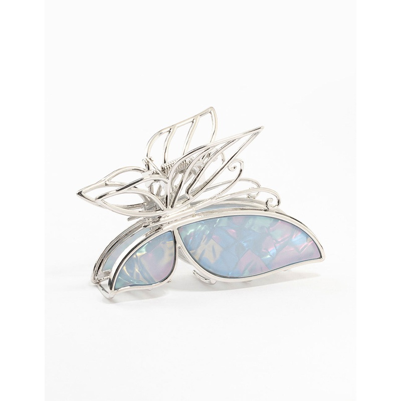 Silver Blue Butterfly Acrylic Claw Clip