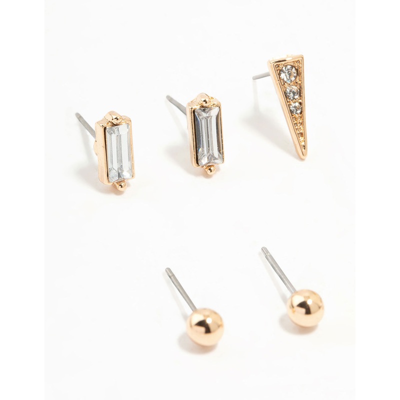 Gold Stud & Chain Earrings 8-Pack