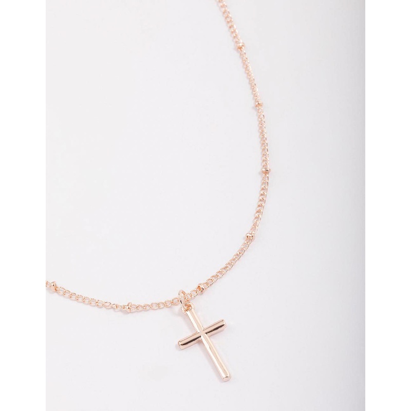 Rose Gold Classic Cross Ball Chain Necklace