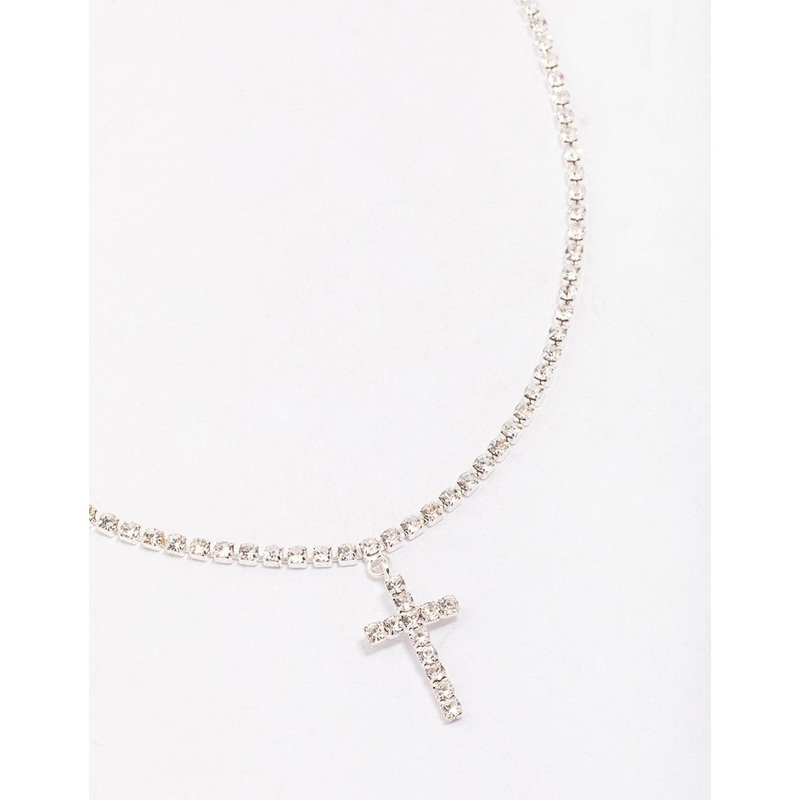Silver Cup Chain Cross Pendant Necklace
