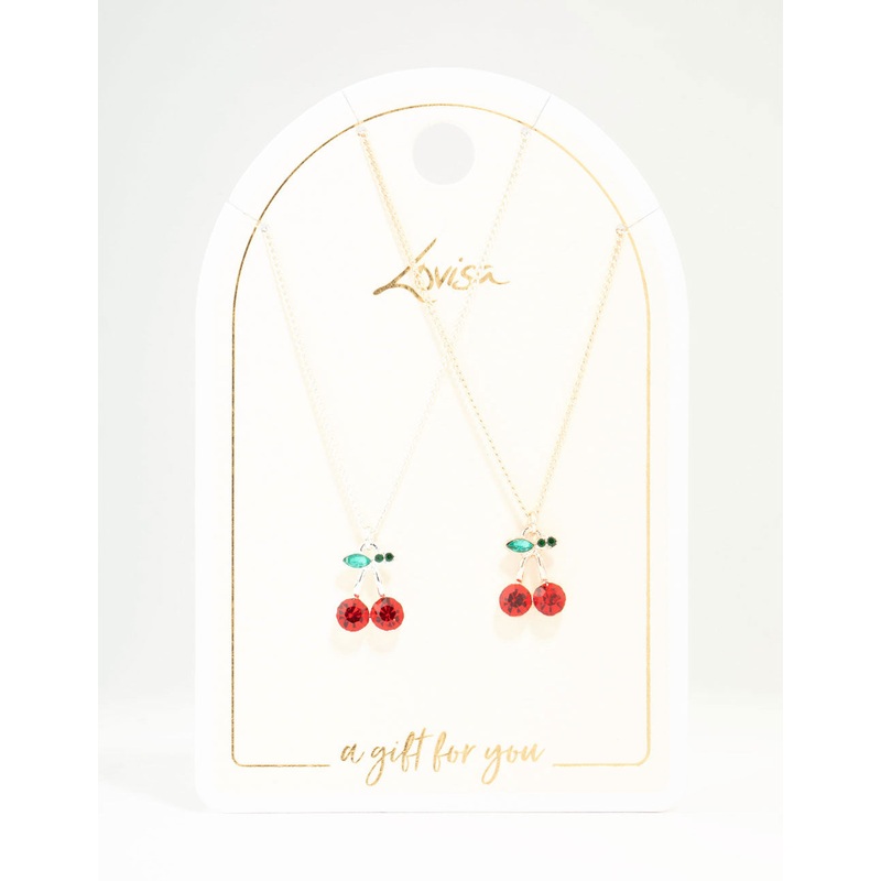 Gold & Silver Diamante Cherry Necklaces 2-Pack