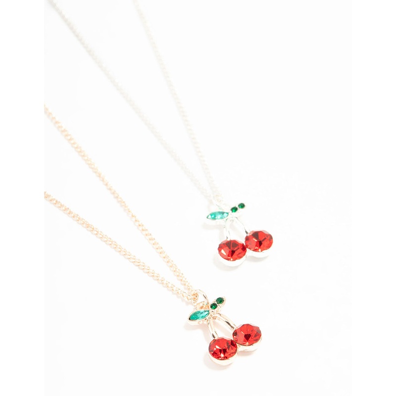 Gold & Silver Diamante Cherry Necklaces 2-Pack