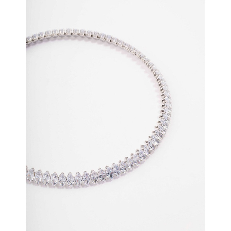 Silver Cubic Zirconia Navette Stone Choker
