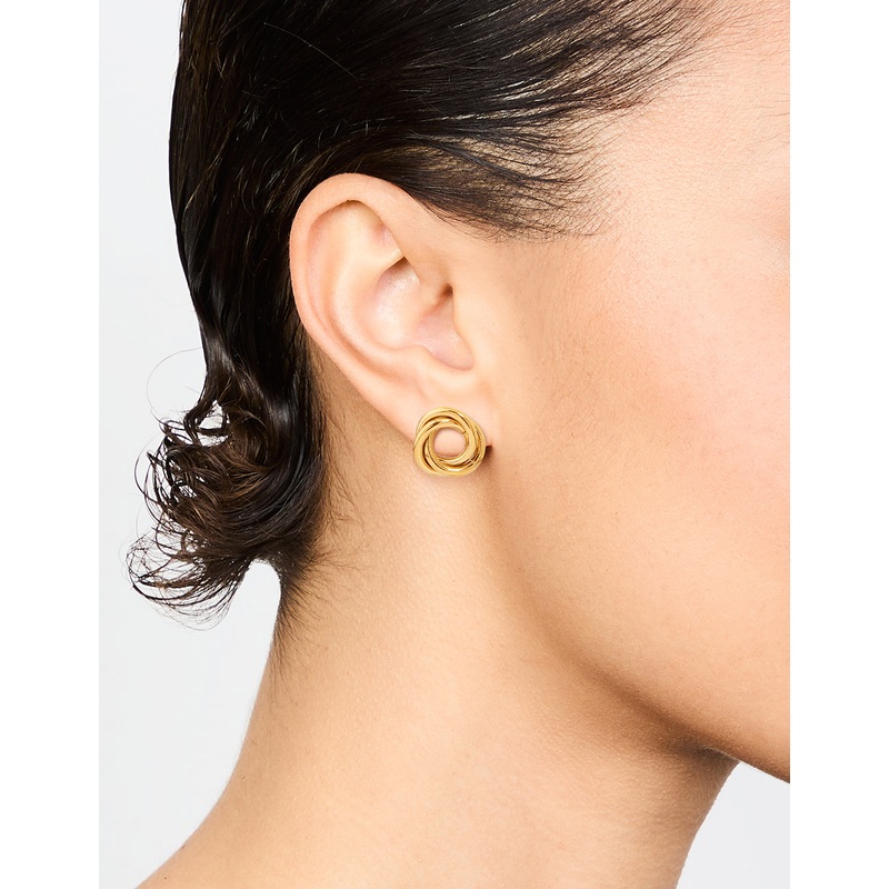 Waterproof Gold Plated Stainless Steel Knotted Doughnut Stud Earrings