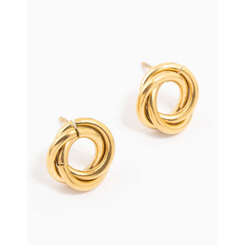 Waterproof Gold Plated Stainless Steel Knotted Doughnut Stud Earrings