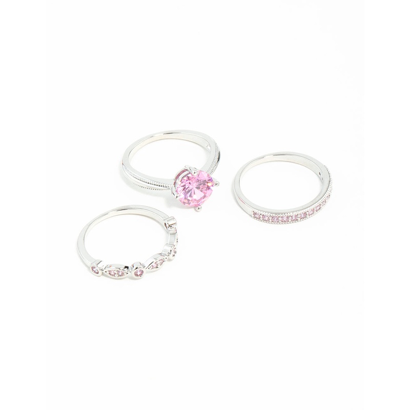 Pink Cubic Zirconia 3 Ring Stack Pack