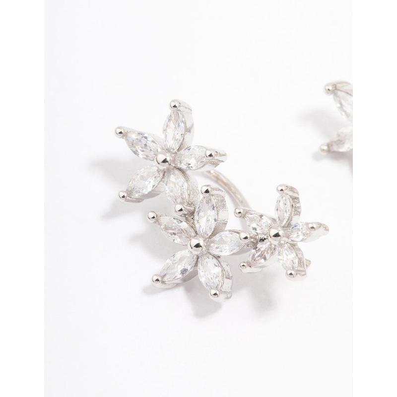 Silver Cubic Zirconia Graduating Flower Stud Earrings