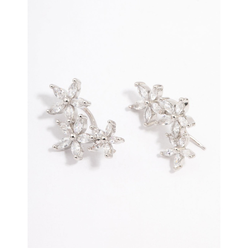 Silver Cubic Zirconia Graduating Flower Stud Earrings