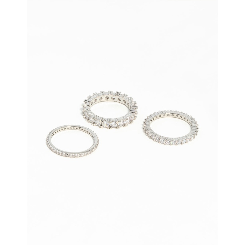 Silver Cubic Zirconia Triple Band Ring