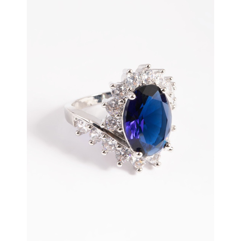 Silver Cubic Zirconia Vintage Sapphire Oval Ring