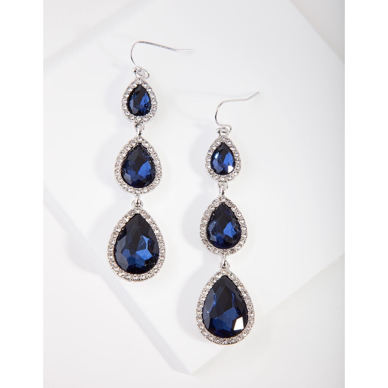 Silver Diamante Teardrop Earrings