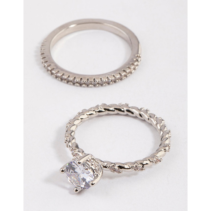 Silver Double Stack Rope Ring Set