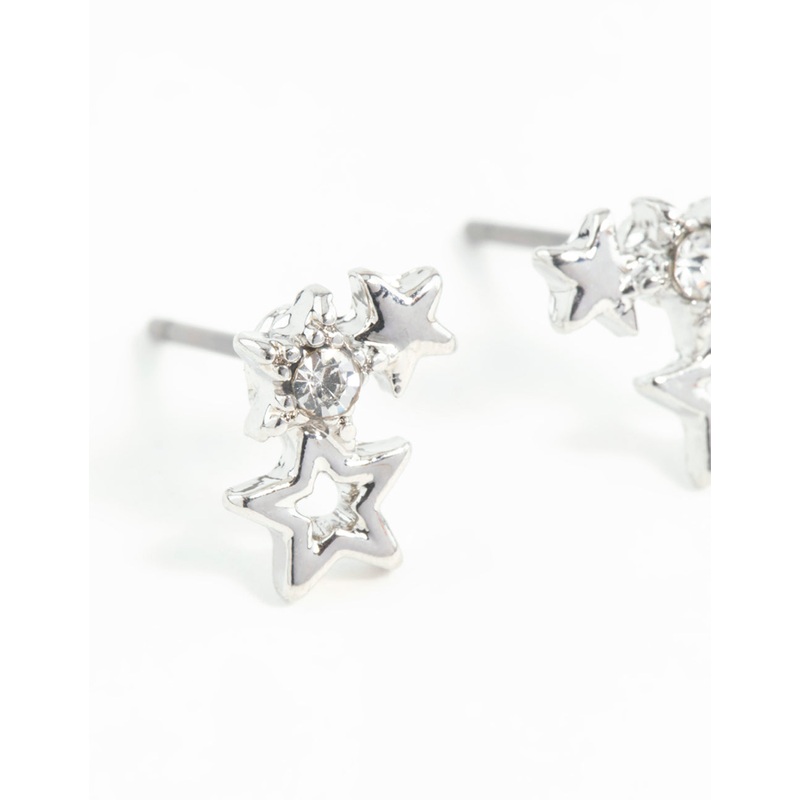 Silver Mini Star Cluster Stud Earrings