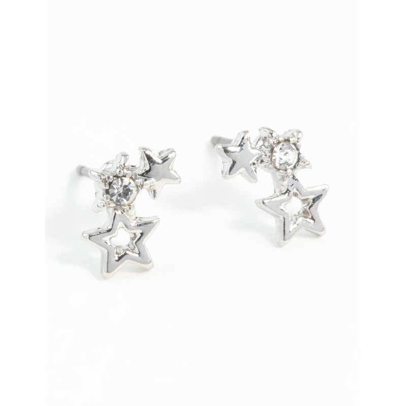 Silver Mini Star Cluster Stud Earrings