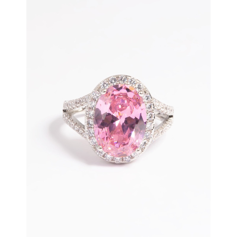 Silver Pink Cubic Zirconia Ring