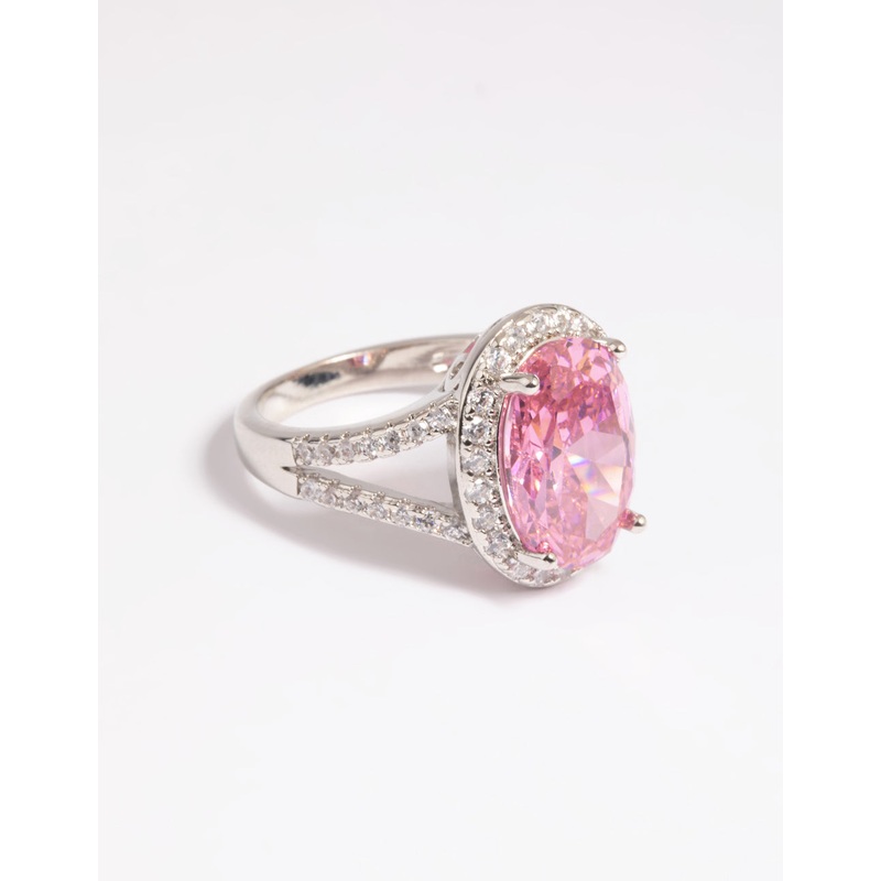 Silver Pink Cubic Zirconia Ring