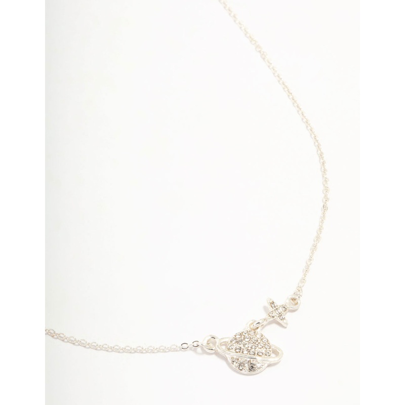 Silver Planet Star Diamante Necklace