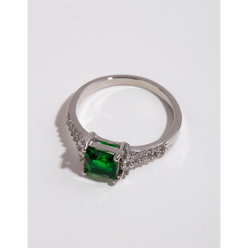 Silver Square Emerald Cubic Zirconia Ring
