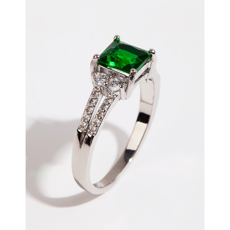 Silver Square Emerald Cubic Zirconia Ring