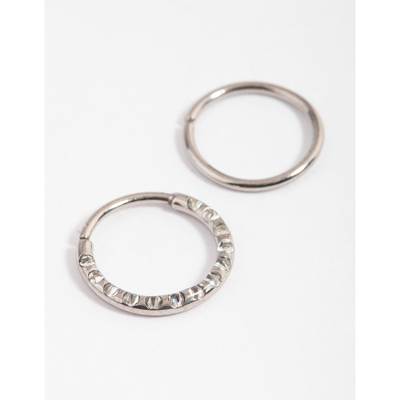 Titanium Cubic Zirconia Texture Ring Nose Pack