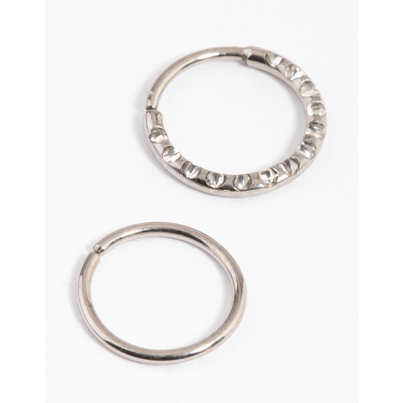 Titanium Cubic Zirconia Texture Ring Nose Pack