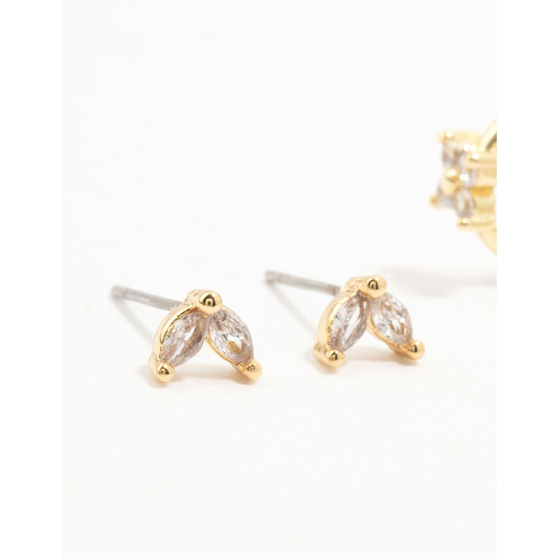 Gold Plated Brass Cubic Zirconia Hoop Earrings 4-Pack