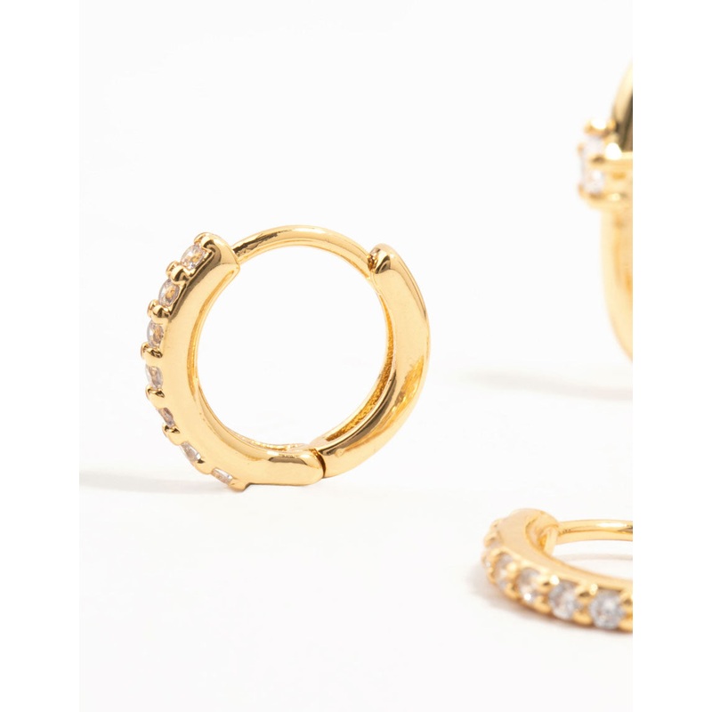 Gold Plated Brass Rope & Pave Cubic Zirconia Hoop Earrings 3-Pack