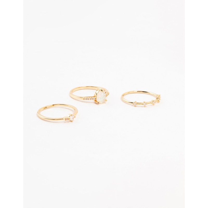 Gold Plated Elegant Pear Stacking Rings 3-Pack