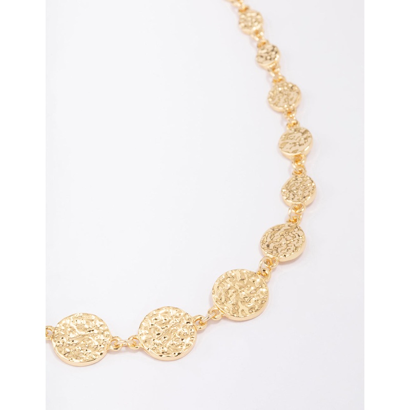 Gold Plated Hammered Disc Chain Necklace