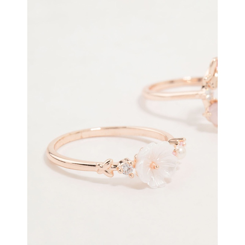 Rose Gold Flower & Circle Cubic Zirconia Rings 2-Pack