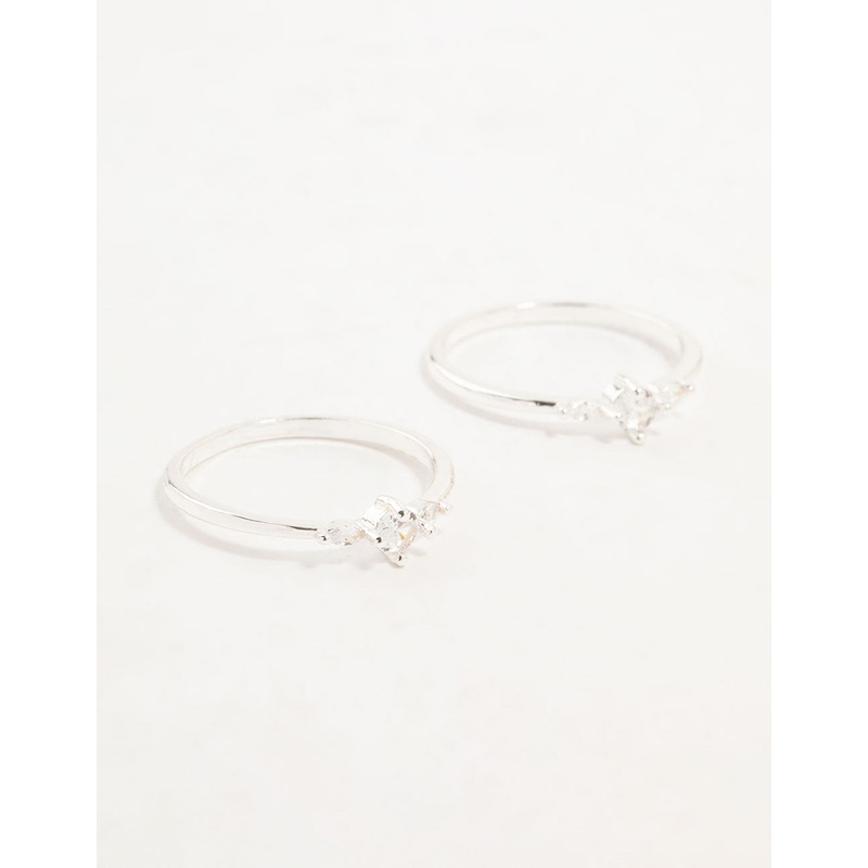 Silver Plated Dainty Cubic Zirconia Stacking Rings 2-Pack