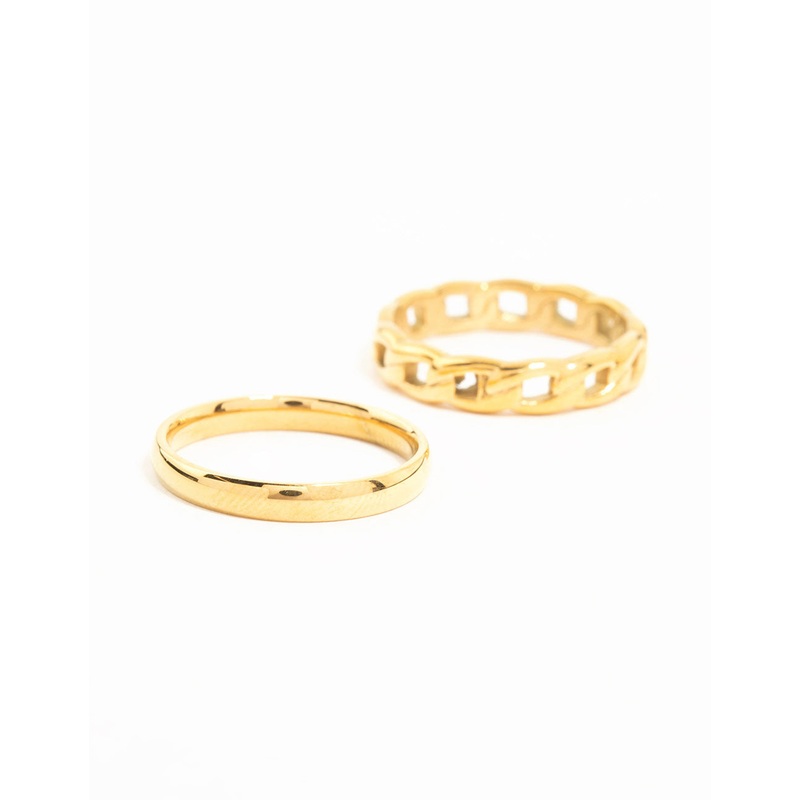 Waterproof Gold Plated Stainless Steel Chain Link Rings 2-Pack