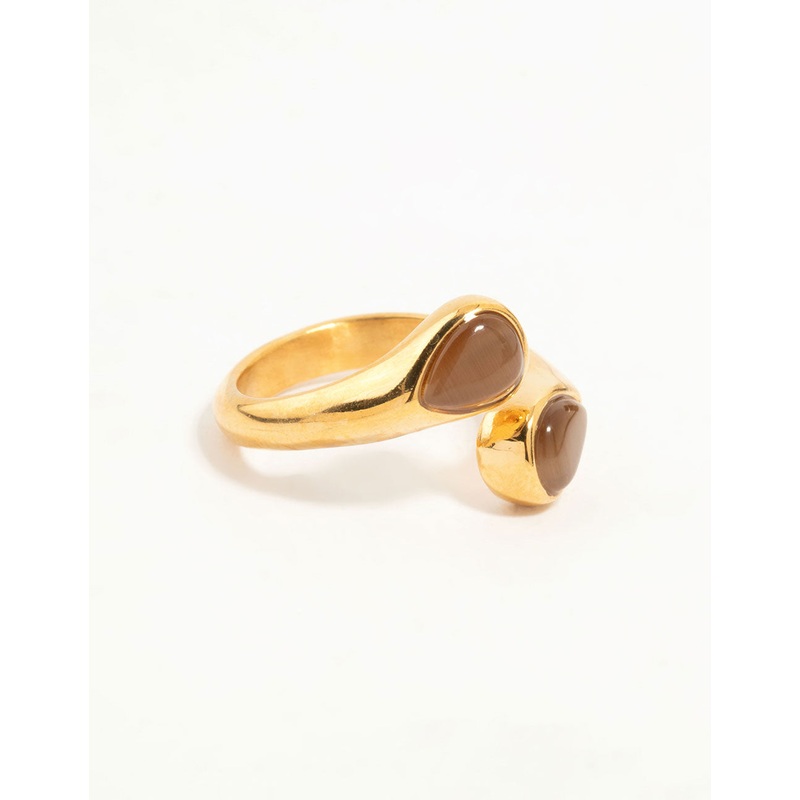 Waterproof Gold Plated Stainless Steel Double Pear Stone Ring