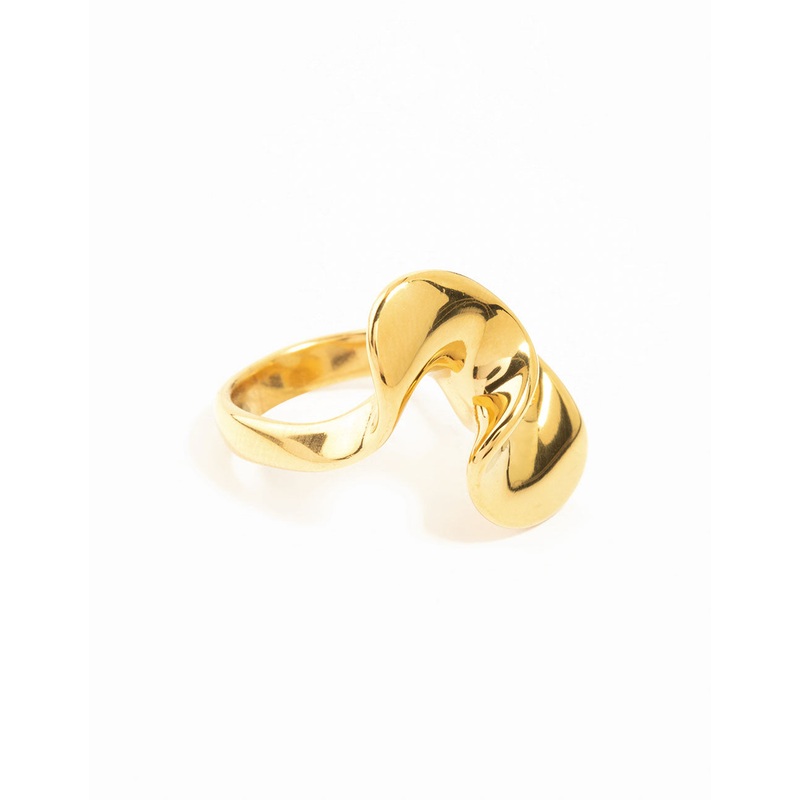 Waterproof Gold Plated Stainless Steel Elongated Ribbon Ring